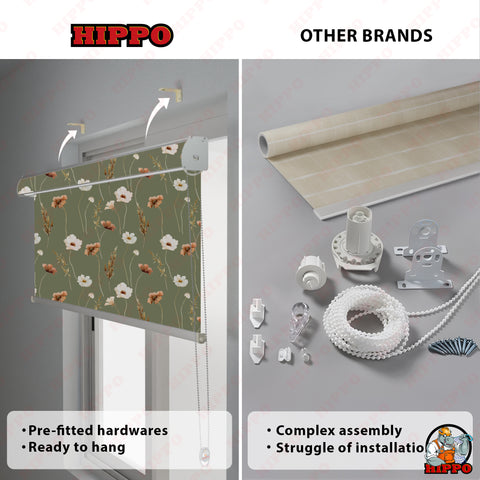 HIPPO Premium Indoor Printed Blackout Blinds (Hey Spring-Olive)