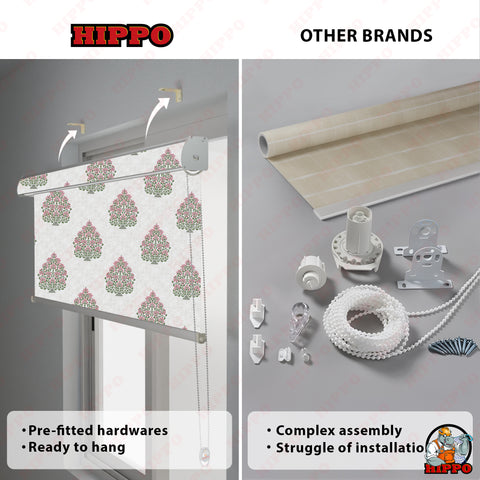 HIPPO Premium Indoor Printed Blackout Blinds (Mughal - Natural)