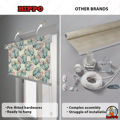 HIPPO Premium Indoor Printed Blackout Blinds (ExoticLeavesPastel )