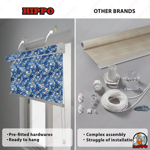 HIPPO Premium Indoor Printed Blackout Blinds (Floral Bird - Blue)