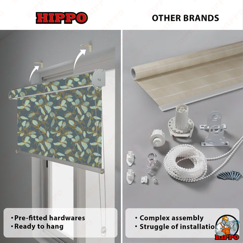 HIPPO Premium Indoor Printed Blackout Blinds (Foliage- Blues)