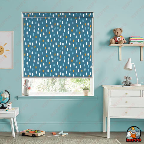 HIPPO Kids Room Blackout Blind with Child Safety Wand Blue Dots Design for Windows Roll Up & Down Blinds for Home