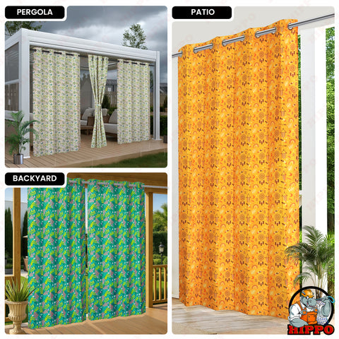 HIPPO Premium Printed Outdoor Curtain 100% Solution Dyed Polyester Luxury 350 GSM, UV Block, Anti Fade & Waterproof (1PC)