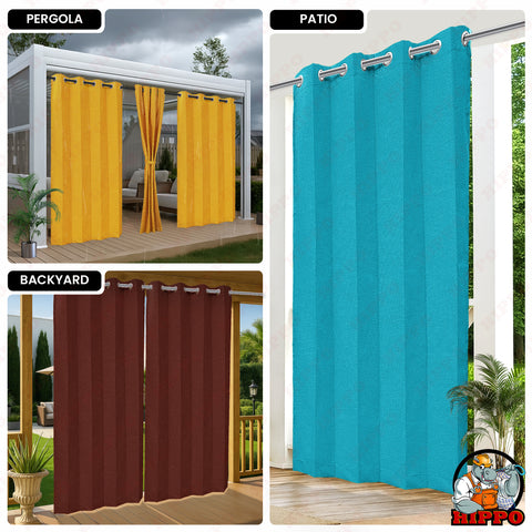 HIPPO Outdoor Premium Curtain Solution Dyed Polyester Waterproof, UV Block, 320GSM Herringbone Weave for Garden Patio (1PC)