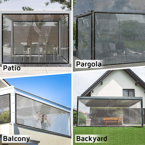 HIPPO Clear PVC Tarp Waterproof Dustproof Windproof Anti-UV Anti-Tear, Transparent Balcony, Outdoor, Patio Tarps