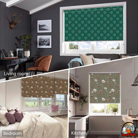 HIPPO Premium Indoor Printed Blackout Blinds (Hey Spring-Olive)