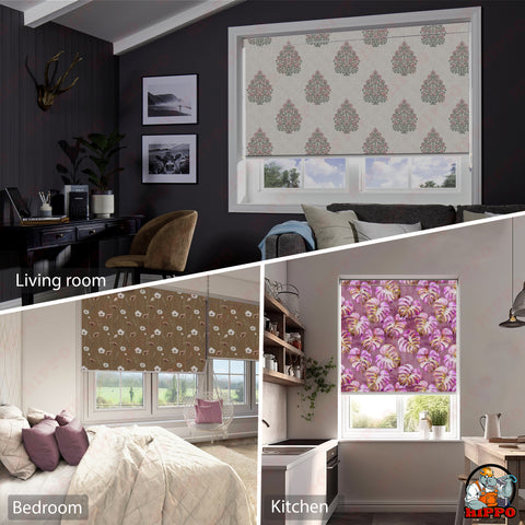 HIPPO Premium Indoor Printed Blackout Blinds (Mughal -  Roseatte)