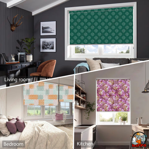 HIPPO Premium Indoor Printed Blackout Blinds (IkatPastel Mustard)