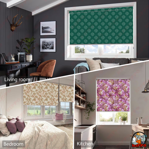 HIPPO Premium Indoor Printed Blackout Blinds (Foliage- Beige)