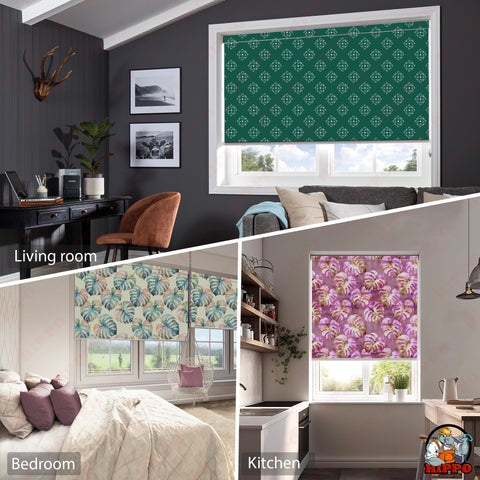 HIPPO Premium Indoor Printed Blackout Blinds (Exotic Leaves - Mauve)