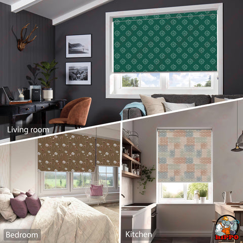 HIPPO Premium Indoor Printed Blackout Blinds (Ikat - Browns)