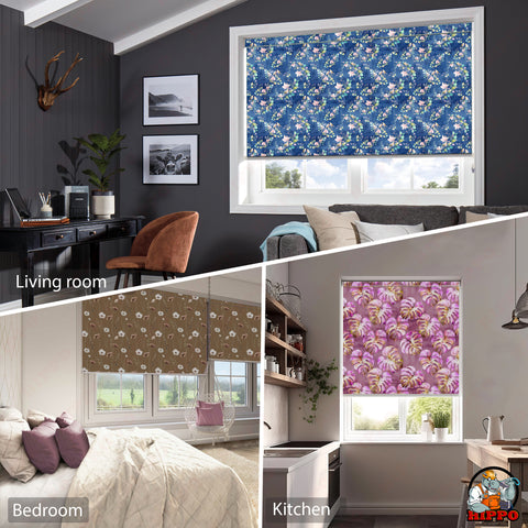 HIPPO Premium Indoor Printed Blackout Blinds (Floral Bird - Blue)