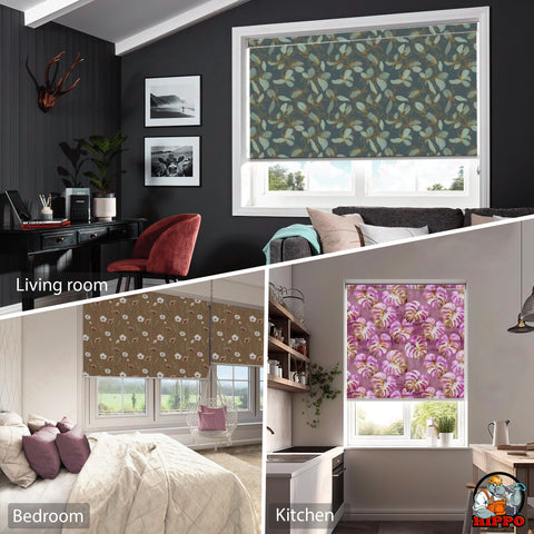 HIPPO Premium Indoor Printed Blackout Blinds (Foliage- Blues)