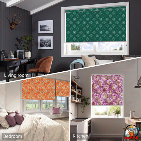 HIPPO Premium Indoor Printed Blackout Blinds (Floral Bird - Orange)