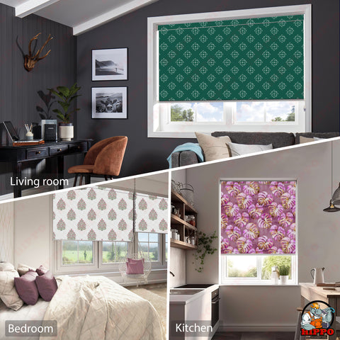 HIPPO Premium Indoor Printed Blackout Blinds (Mughal - Natural)