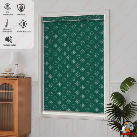 HIPPO Premium Indoor Printed Blackout Blinds (Egyptian-Green)