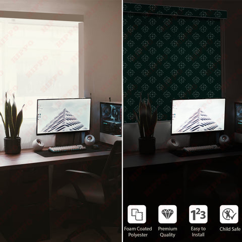 HIPPO Premium Indoor Printed Blackout Blinds (Egyptian-Green)