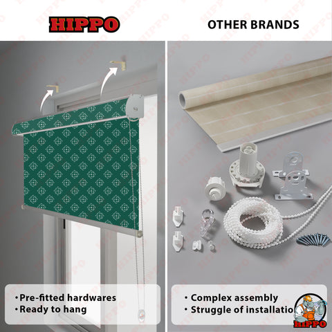 HIPPO Premium Indoor Printed Blackout Blinds (Egyptian-Green)