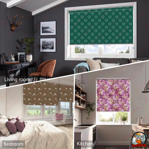 HIPPO Premium Indoor Printed Blackout Blinds (Egyptian-Green)