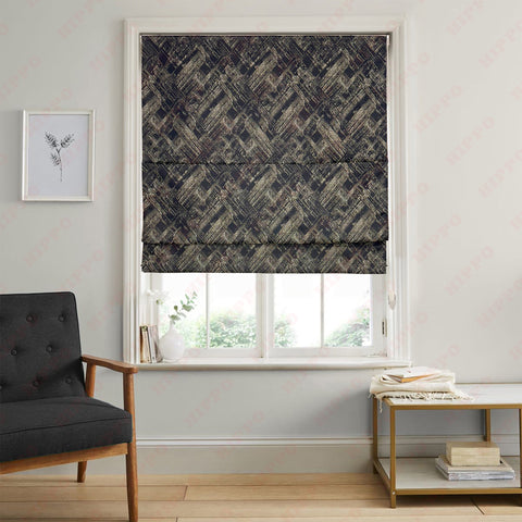 HIPPO Indoor Roman Blinds for Windows Sun Protection Light Control Corded Foldup & Down Blind for Living Room & Bedroom (Navy Texture)