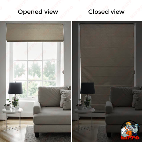 HIPPO Indoor Roman Blinds for Windows Sun Protection Light Control Corded Foldup & Down Blind for Living Room & Bedroom (Ivory)