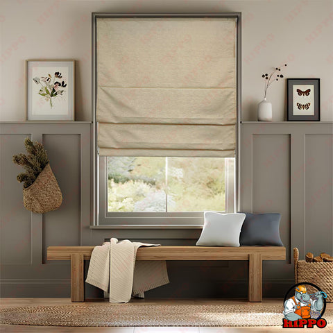 HIPPO Indoor Roman Blinds for Windows Sun Protection Light Control Corded Foldup & Down Blind for Living Room & Bedroom (Ivory)