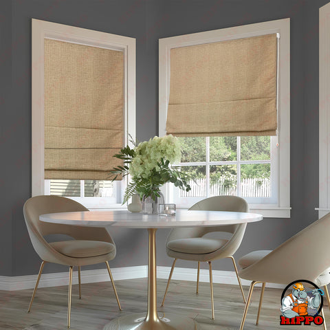 HIPPO Indoor Roman Blinds for Windows Sun Protection Light Control Corded Foldup & Down Blind for Living Room & Bedroom (Beige)