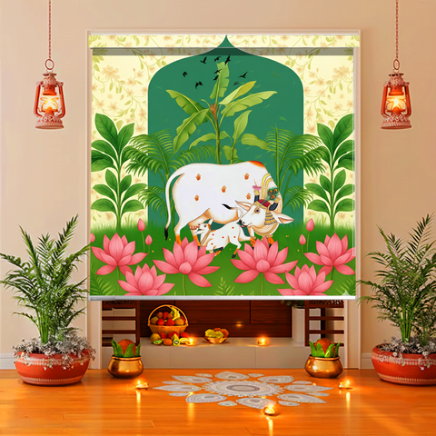 HIPPO Blackout Printed Mandir Blind Lord Shiva Dhyan Mudra Spiritual Religious Roll Up & Down, Temple Blinds for Home & Puja Room