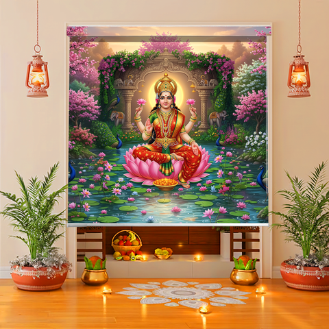 HIPPO Blackout Printed Mandir Blind Lord Shiva Dhyan Mudra Spiritual Religious Roll Up & Down, Temple Blinds for Home & Puja Room