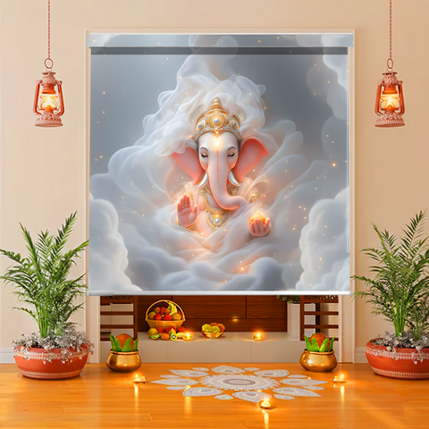 HIPPO Blackout Printed Mandir Blind Lord Shiva Dhyan Mudra Spiritual Religious Roll Up & Down, Temple Blinds for Home & Puja Room
