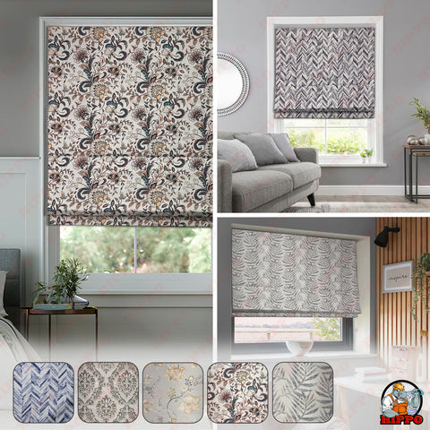 HIPPO Blackout Indoor Roman Blind for Windows Sun Protection Room Darkening for Living Room, Bedroom Corded Foldup & Down Blinds