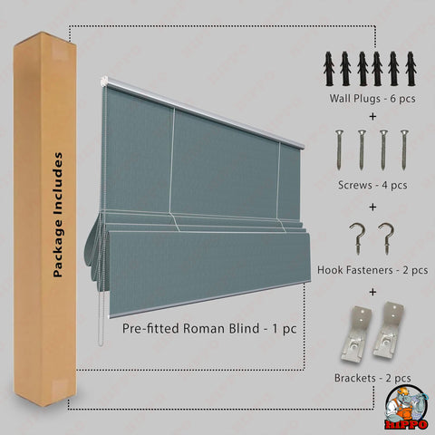 HIPPO Blackout Indoor Roman Blind for Windows Sun Protection Room Darkening for Living Room, Bedroom Corded Foldup & Down Blinds