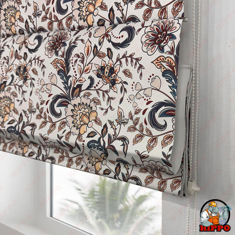 HIPPO Blackout Indoor Roman Blind for Windows Sun Protection Room Darkening for Living Room, Bedroom Corded Foldup & Down Blinds( FLORA&FAUNA )