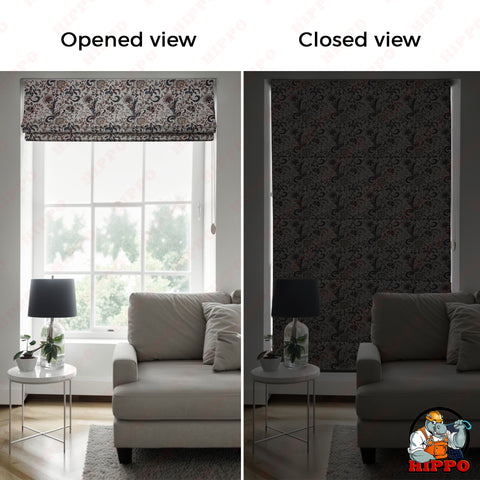 HIPPO Blackout Indoor Roman Blind for Windows Sun Protection Room Darkening for Living Room, Bedroom Corded Foldup & Down Blinds( FLORA&FAUNA )