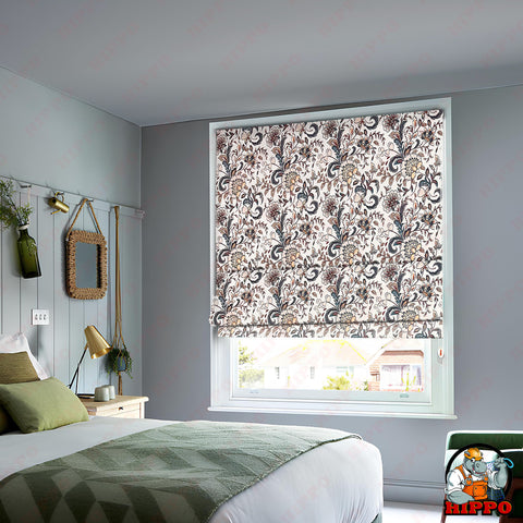 HIPPO Blackout Indoor Roman Blind for Windows Sun Protection Room Darkening for Living Room, Bedroom Corded Foldup & Down Blinds( FLORA&FAUNA )