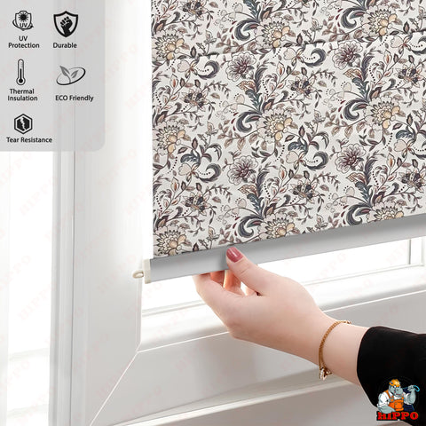 HIPPO Blackout Indoor Roman Blind for Windows Sun Protection Room Darkening for Living Room, Bedroom Corded Foldup & Down Blinds( FLORA&FAUNA )