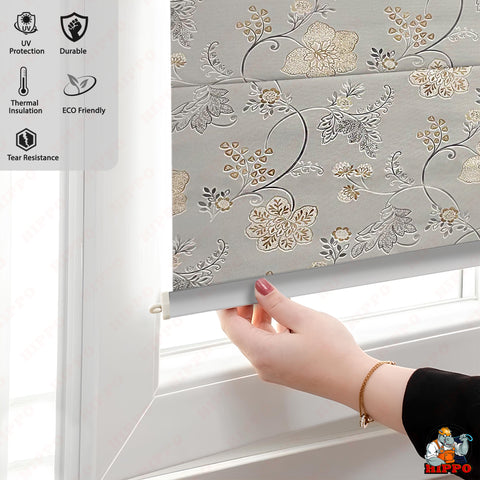 HIPPO Blackout Indoor Roman Blind for Windows Sun Protection Room Darkening for Living Room, Bedroom Corded Foldup & Down Blinds( Floret )