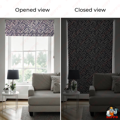 HIPPO Blackout Indoor Roman Blind for Windows Sun Protection Room Darkening for Living Room, Bedroom Corded Foldup & Down Blinds( Wave )