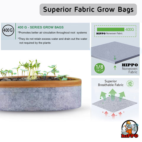 HIPPO NonWoven Fabric Grow Bag Pots 400 GSM Ideal for Outdoor, Gardening, Suitable for Spinach, Small Plants Grey Color