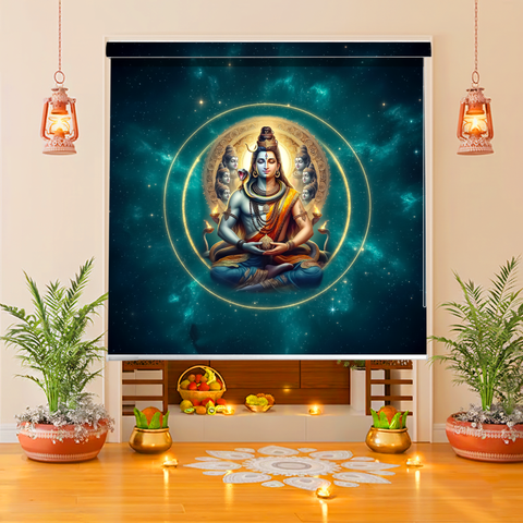 HIPPO Blackout Printed Mandir Blind Lord Shiva Dhyan Mudra Spiritual Religious Roll Up & Down, Temple Blinds for Home & Puja Room